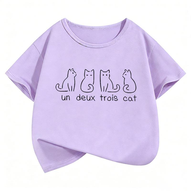 Sommer- und Frühlings-Freizeit-Oberteile für Jungen und Mädchen, Kurzarm Niedliche Katze Lustiges T-Shirt, Cartoon Kinder