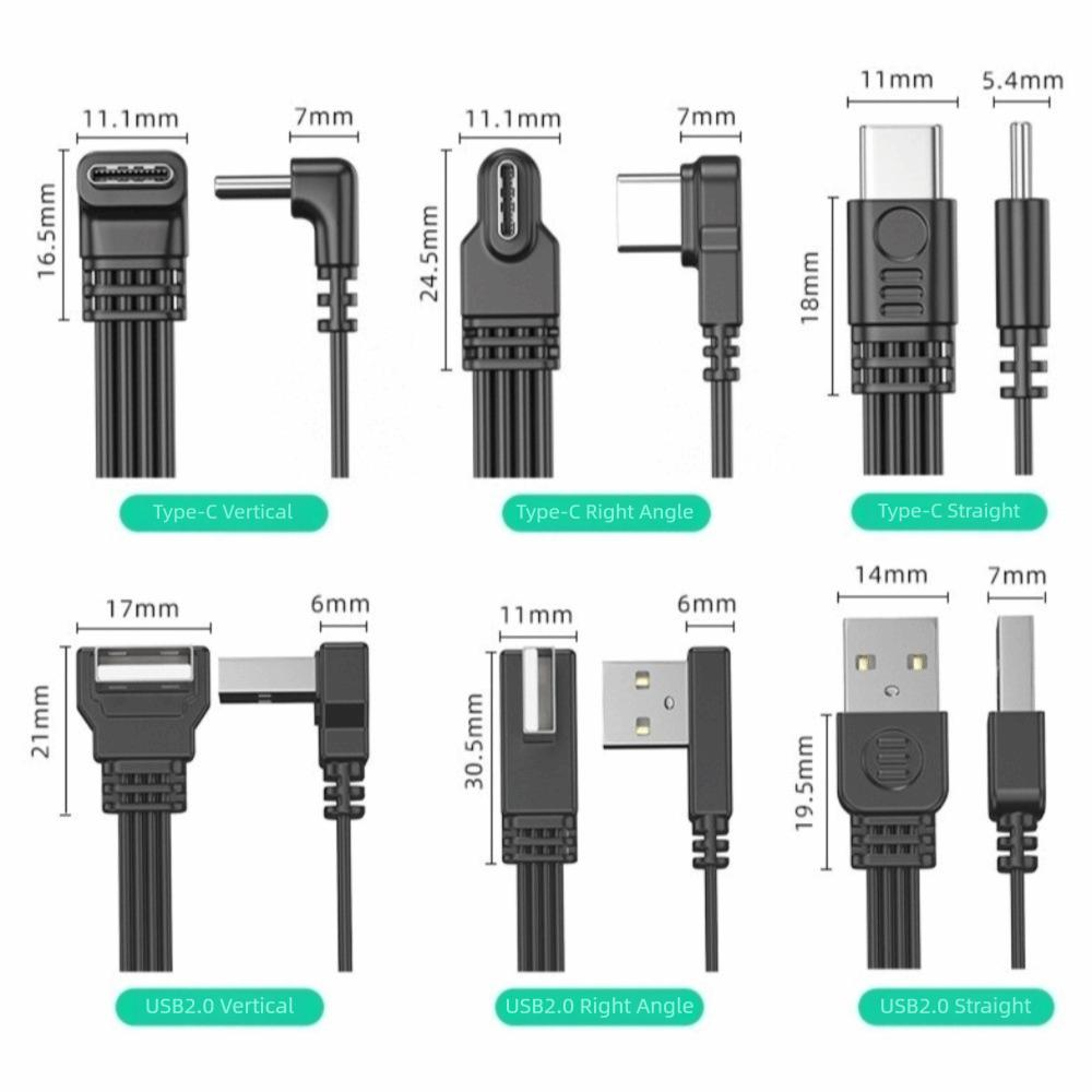 Flat Flexible USB C Charging Cable Double Elbow Mobile Game Cable Data Transfer