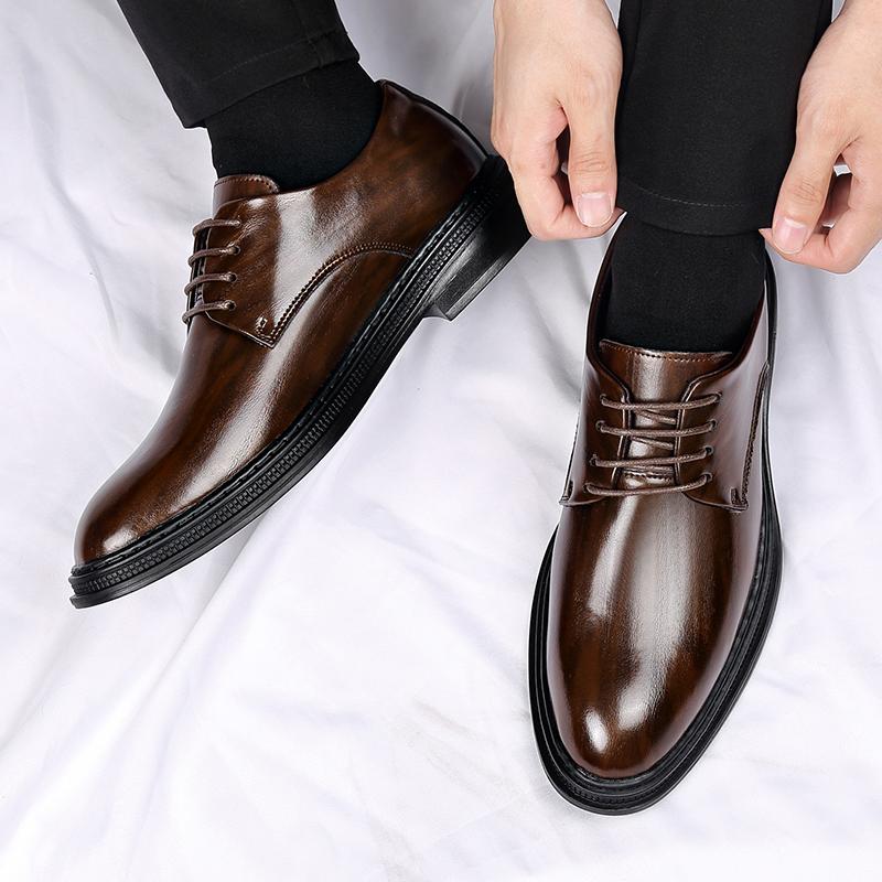Fashion Spring New Men's High-quality and Comfortable Oxford Shoes British Fashion Men's Lace Up Pointed Business Formal Leather Shoes