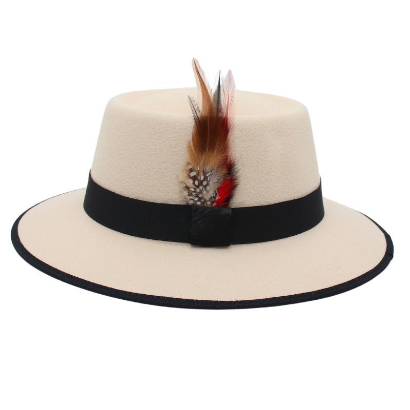 Internet Celebrity Feather Decoration Foreign Style Top Hat Dome Jazz Hat Men And Women Tibetan Felt Hat Imitation Wool Hat Ethnic Style
