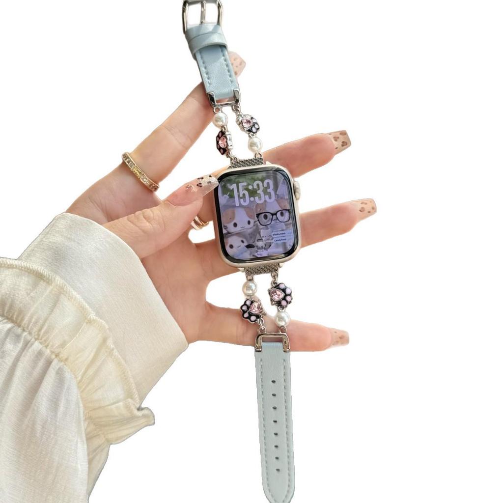 Cat Paw Pearl Leather Strap for Apple Watch Series 11, Xiaomi Band 8/9/10, Huawei Fit.