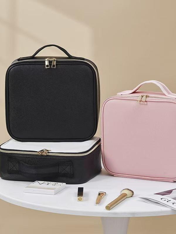 Large Capacity Detachable Makeup Bag with LED Mirror for Professional Use, Easy to Clean