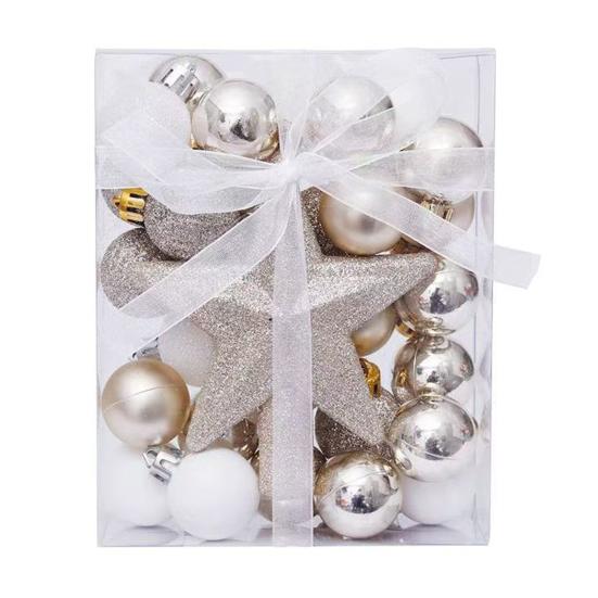 30 Pcs Mini Christmas Ball Ornaments Set 1.81 Inch Plastic Christmas Ball Hanging Ornaments with Glitter Tree Topper Star for Holiday Wedding Birthday
