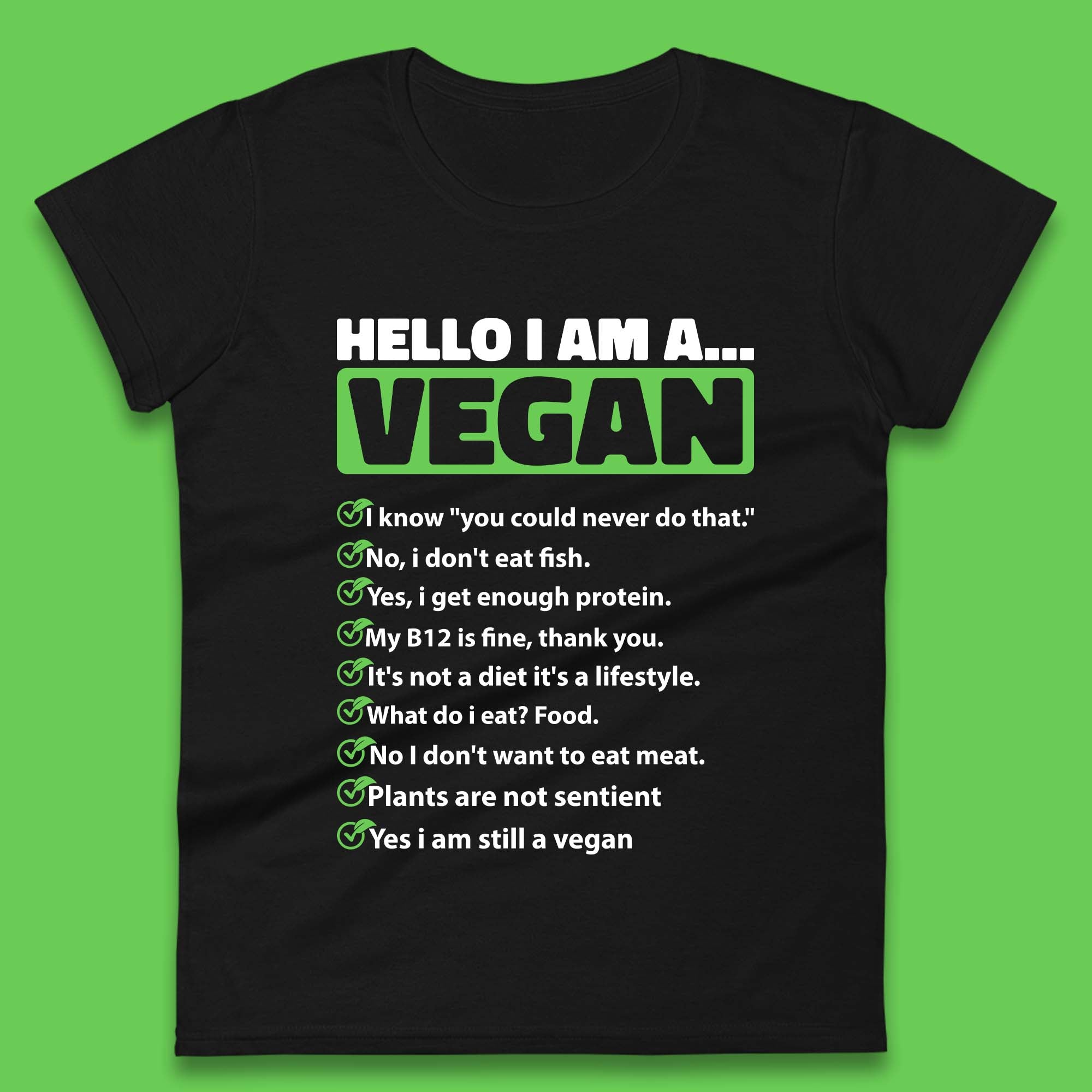 Hello I m A Vegan Womens T-Shirt Mens Tops Tees Unisex S
