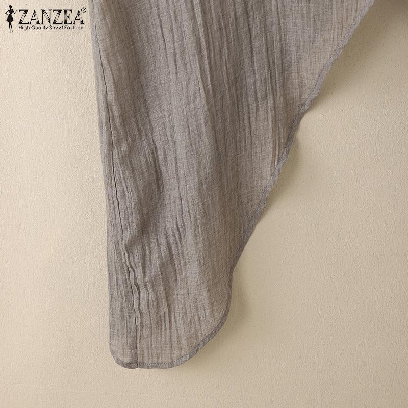 ZANZEA Women Casual Cowl Neck Long Sleeve Asymmetric Cover Up Blouse