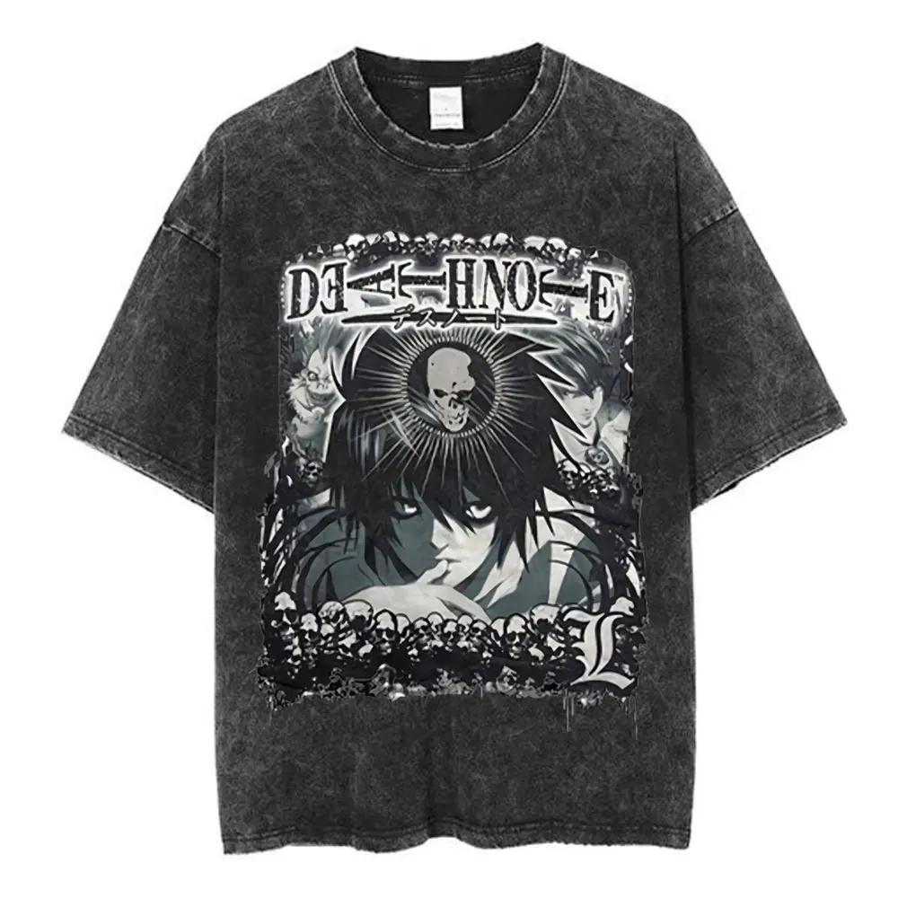 Washed Vintage Anime Death Note Ryuk T Shirts Men Women Fashion Oversized Crewneck Tshirts Mens Cartoon Manga Merch Streetwear