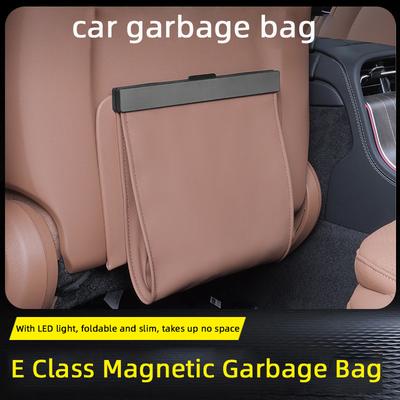 Sac à Ordures Magnétique Suspendu pour Voiture Pour Benz Avec LED Cuir PU Imperméable Poubelle Poche de Rangement pour Siège Arrière Accessoire Anti-fuite