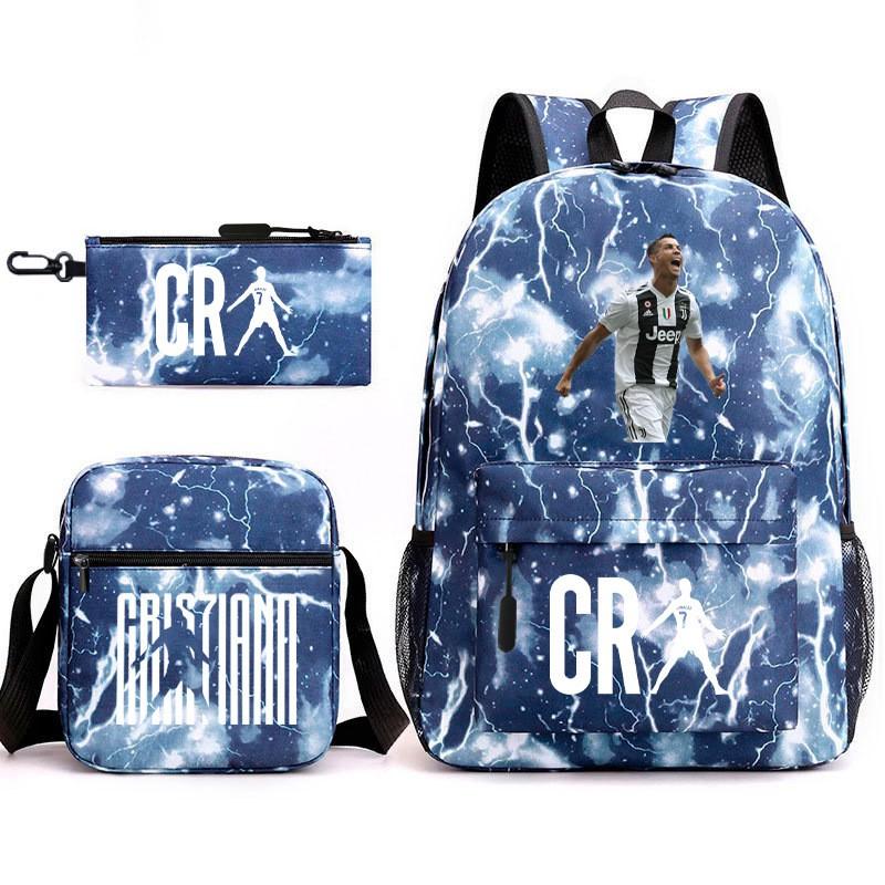 Set Zaino Scolastico Cristiano Ronaldo per Bambini Ragazzi Ragazze 15L Tessuto Oxford Borsa a Doppia Tracolla con Spallacci Imbottiti Traspiranti