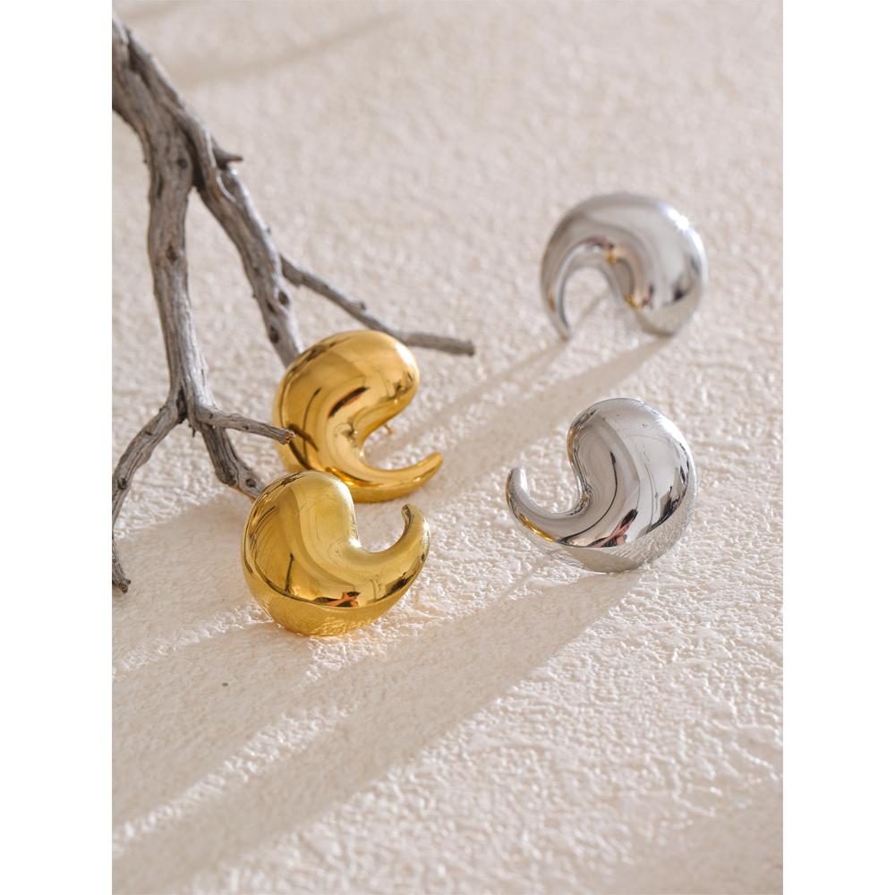 Yhpup 316L Stainless Steel Comma Water Drop Fashion Daily Stud Earrings Water Resistant Texture Polished Attractive Jewelry 2025