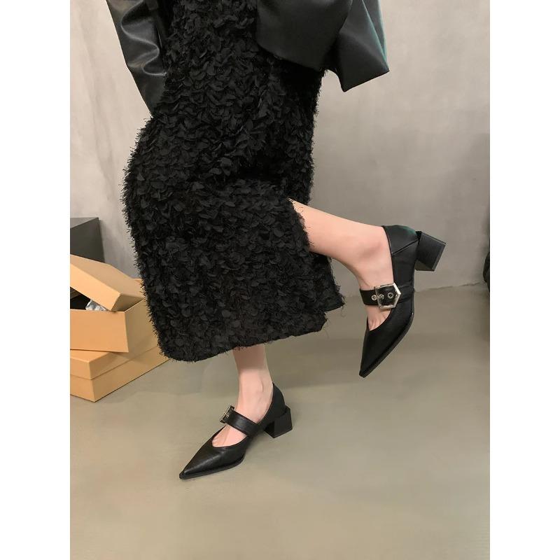 Fashion Hot Selling Retro Pointed Mary Jane Small Leather Shoes for Women 2025 Autumn and Winter  Korean Version of Chunky Heel Loafers