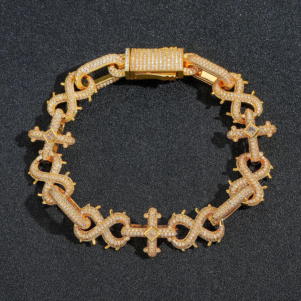 Hip Hop 8-Shape Thorn Cross Bracelet Cuban Chain Men's Zircon Personalized Trendy Jewelry