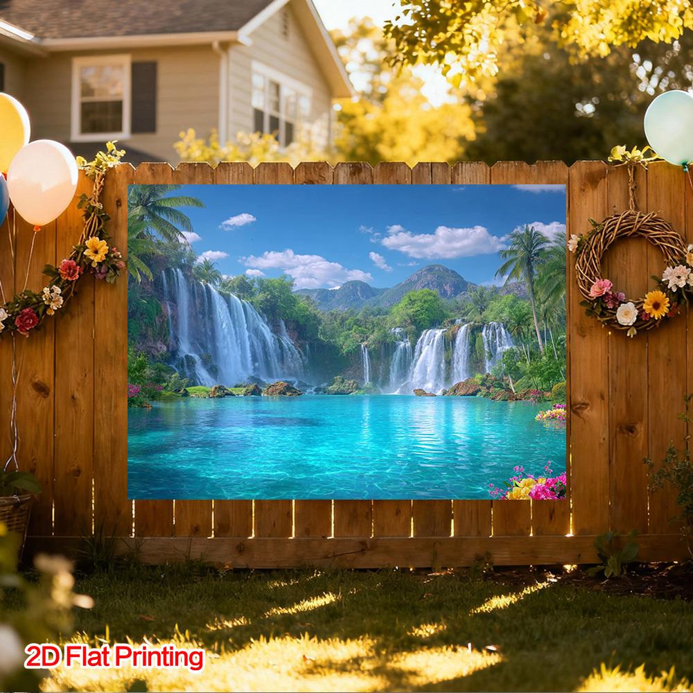 (2D plane) 1 piece of tropical waterfall landscape art photography background image made of polyester fiber easy to hang