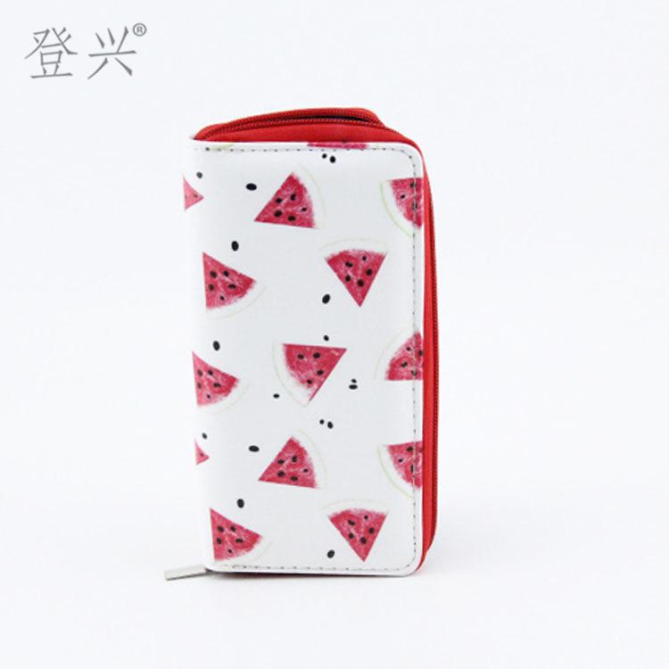 Neues kreatives Cartoon-Frucht-PU-Langreißverschluss-Portemonnaie, niedliches einfaches Studenten-Druck-Portemonnaie
