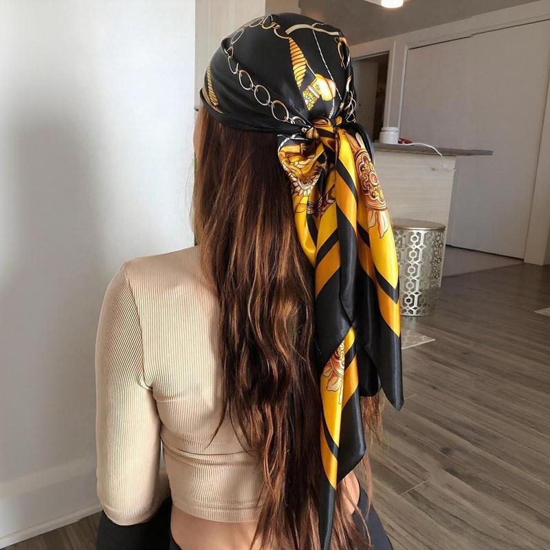 Luxury Brand Silk Satin Square Scarf Women Hijab Bandana Muslim Headscarves Shawl Wrap Ladies Headband Neckerchief Foulard 90cm