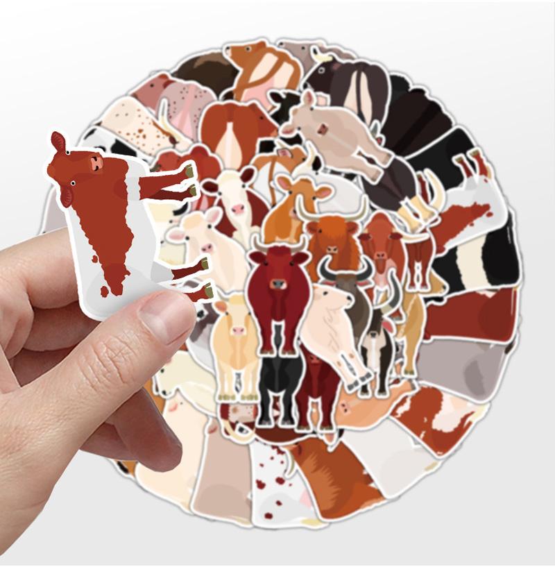 50 Pcsset Cartoon Animal Cattle Cow Stickers Kawaii Laptop Guitar Luggage Fridge Phone Case Graffiti Sticker Decal