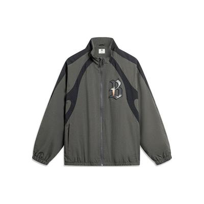 Li Ning X Mister Cartoon Collaboration Badfive Series Color Block Letter Zipper Stand Collar Long Sleeve Jacket Men Jacket Graphite-Gray AFDT857-1