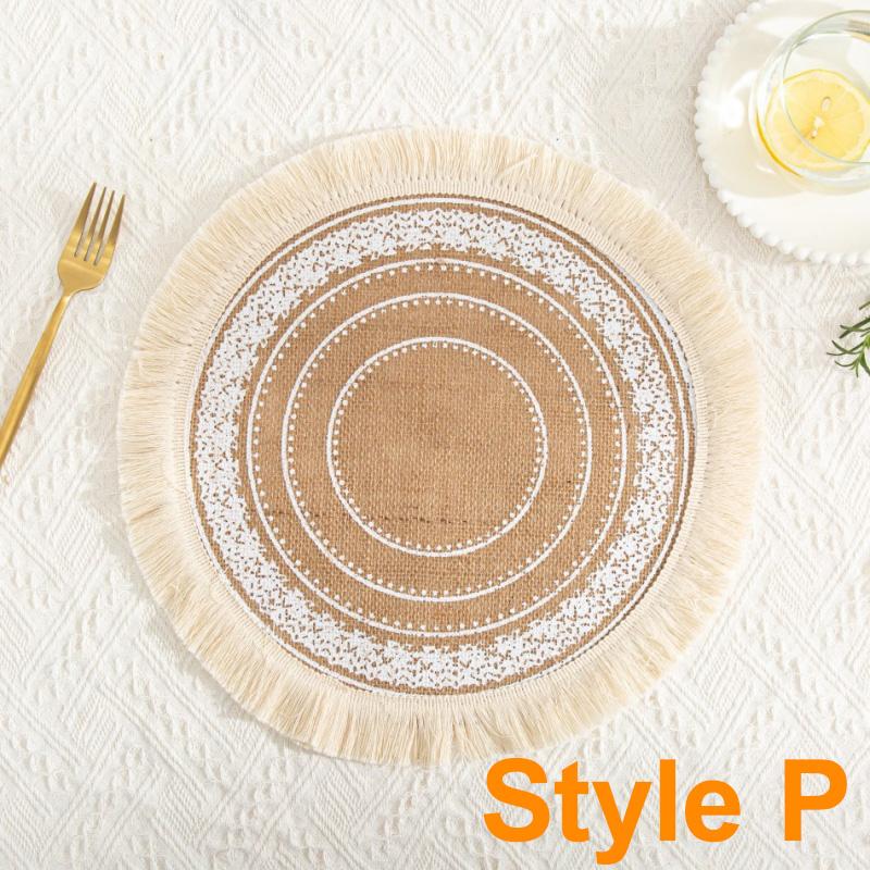 

Round Bohemian Placemat Table Non-Slip Jute Mats for Dining Table Decoration Anti-scald Kitchen Placemats Coasters Party Dinner L