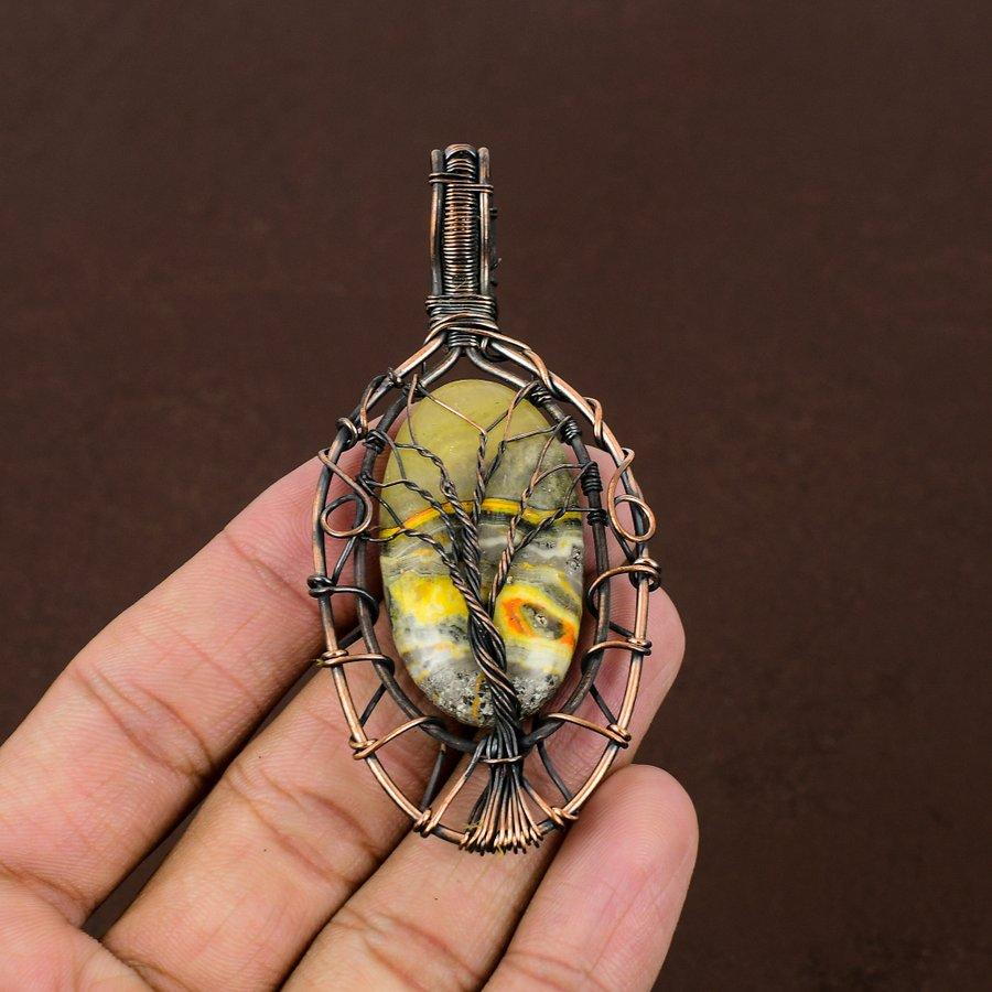 Bumblebee Jasper Handmade Copper Wire Wrap Jewelry Pendant 3.23" V5O70