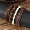 Foreign Trade Hot-selling Retro Style Handmade Wooden Beads Beaded Leather Hand Rope Combination Set Men's Woven Leather Bracelet