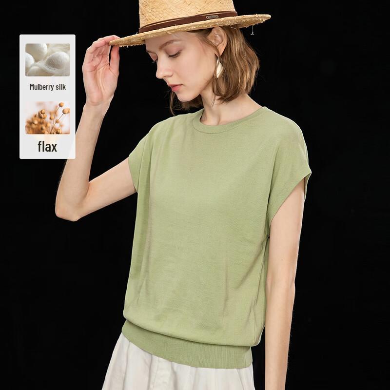 Wudao Women s French Minimalist Silk-Linen Knit Sleeveless Top L