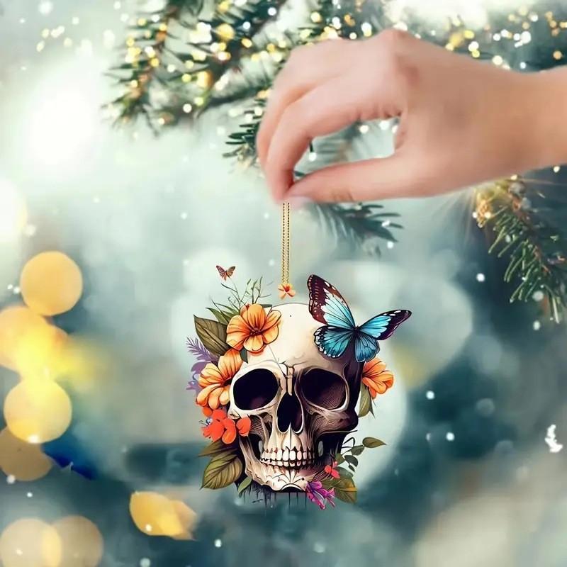 Skeleton Halloween Flower Butterfly Pattern Acrylic Pendant For Car Decoration