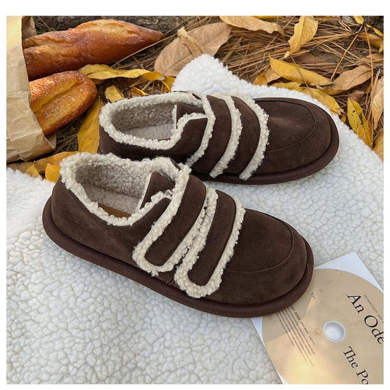 Thick Soled Hairy Shoes for Women's Outdoor Wear New Autumn and Winter with Thick Velvet Warm and Anti Slip Retro Cotton