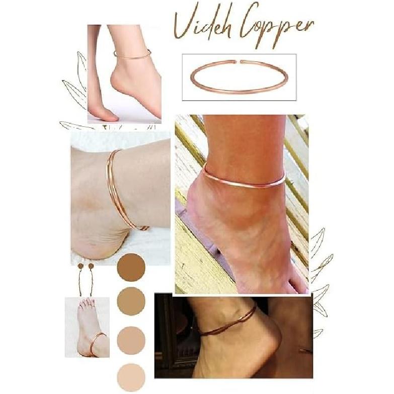 Ayu Overseas 100% Reines Kupfer Verstellbares Knöchelarmband Kada Set! Traditionelles Design Bein-Kada für Männer und Frauen | Eleganter ethnischer Knöchelschmuck aus Kupfer für