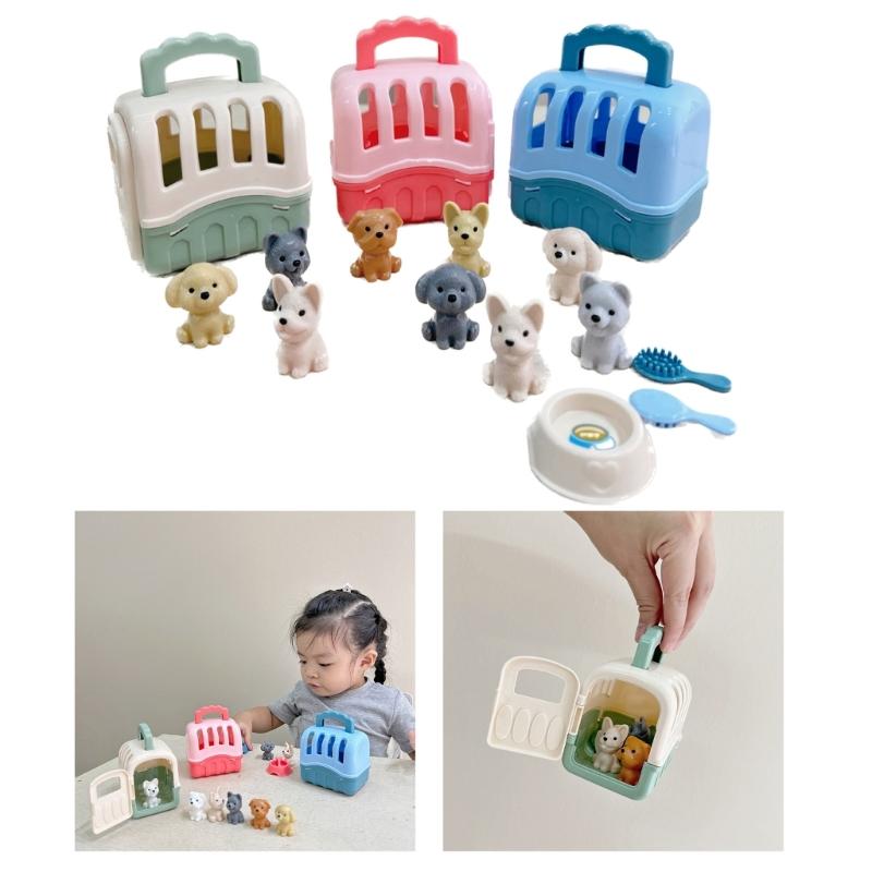 Realistic Pet Raise Set for Kids Pet Grooming Toy Mood Appease Child Dog Raise Toy with Carriers Educational Dollhouse
