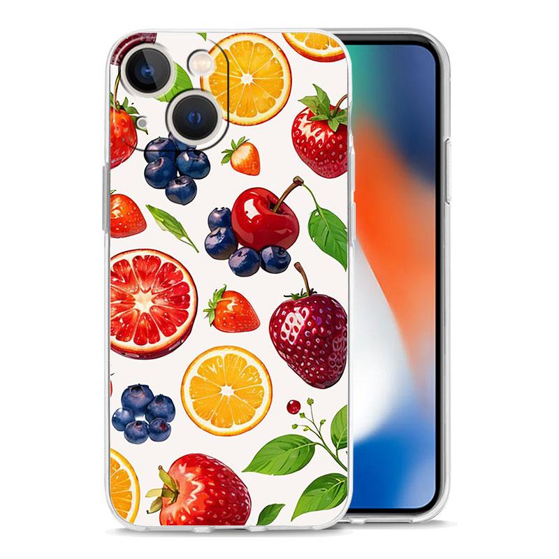 Phone Case For iPhone 17 Air Cases iPhone 16 15 12 13 14 Pro Max SE 7 8 Plus iPhone11 Clear Cover Fruit Juice Flower Pattern
