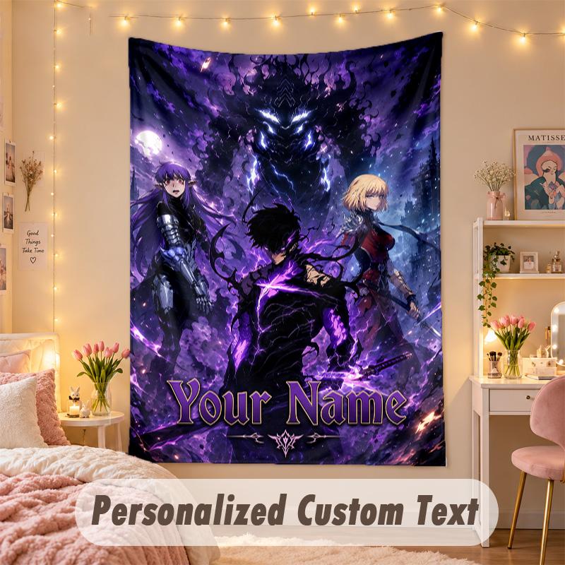 Custom Personalized Tapestry,Solo Leveling Print Custom Name Text Wall Art Hanging for Bedroom