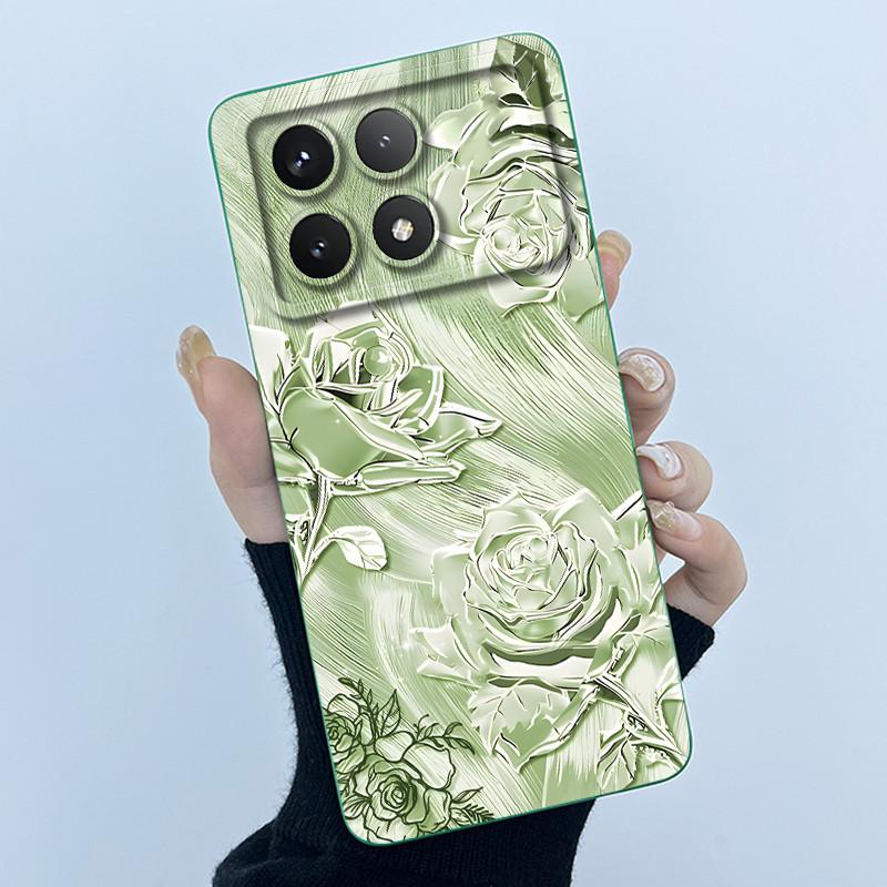 For Xiaomi Poco X6 Pro 5G Case Poco X6Pro Back Cover Fashion Simplicity Floral Soft Liquid Silicone Shell For PocoX6 Pro Fundas