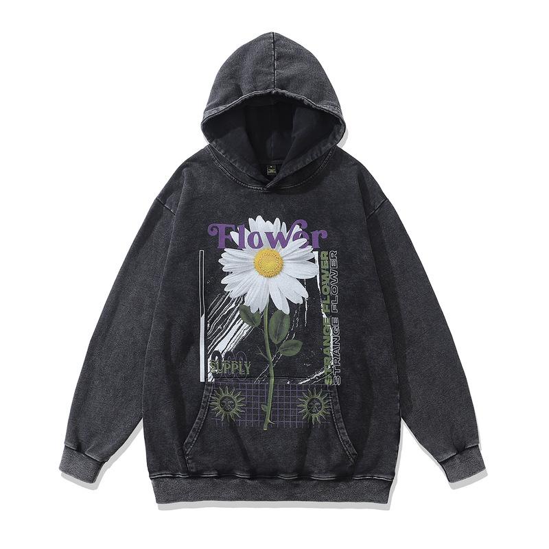 European And American Street Trend Hoodie Oversize Printing Fried Color Heavy Cotton Hooded Sweater Men