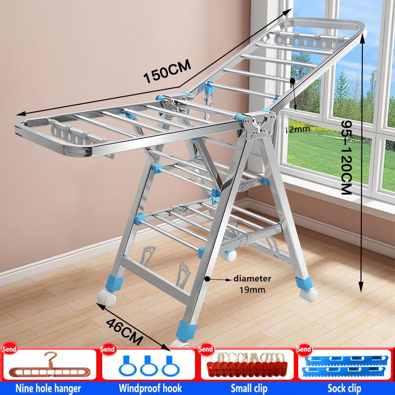 Stainless Steel Clothes Drying Rack Floor Folding Indoor And Outdoor Home Clothes Drying Rack Balcony Blanket Drying Pole
