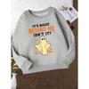 Girls' Spooky Halloween Sweatshirt - "It'S Right Behind Me Isn't It?" Ghost & Bat Print, Long Sleeve Round Neck Top with Pockets