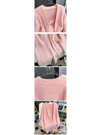 Women's Lazy Style Mink Velvet Cardigan Coat - Long, Loose, Over-Knee Knit Outerwear for Autumn & Winter