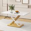 Dining Table for 4-6 People, 140x80cm, Modern Kitchen Table with Thickened Artificial Marble Tabletop and X-shaped Metal Legs