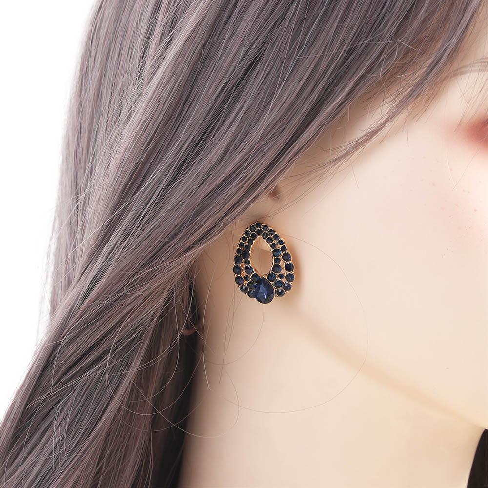 Women Vintage Style Fashion Blue Rhinestone Dangle Ear Stud Earrings Jewelry Natural Water Droplets