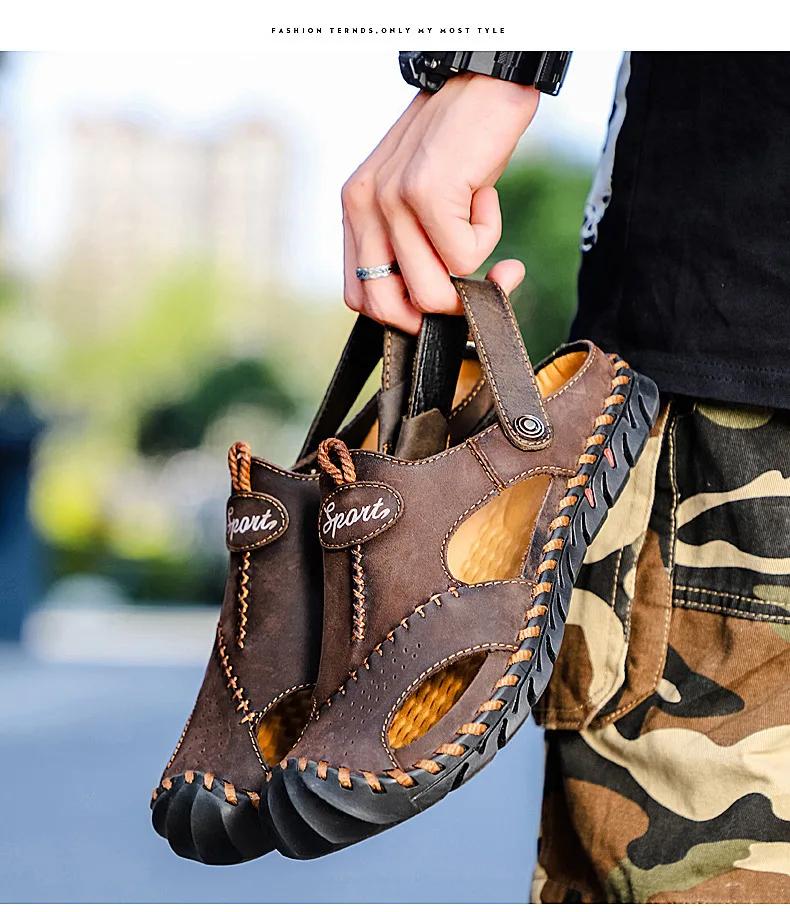 Fashion Genuine Leather Men's Sandals Soft Comfor Slippers Men Summer Outdoor Beach Shoes designer High Quality Men sandalias Plus Size