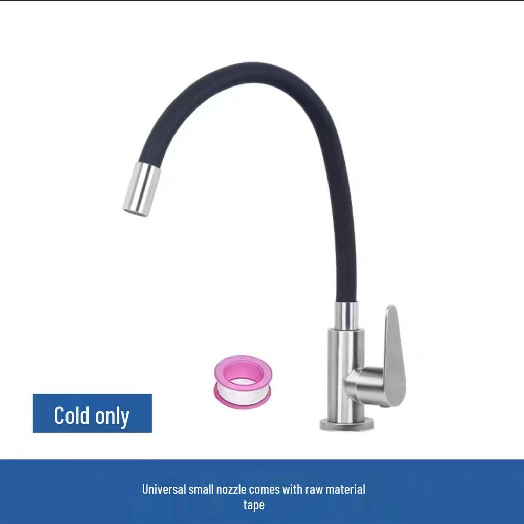 304 Stainless Steel Hot and Cold Faucet with Universal Silicone Hose for Sink and Basin