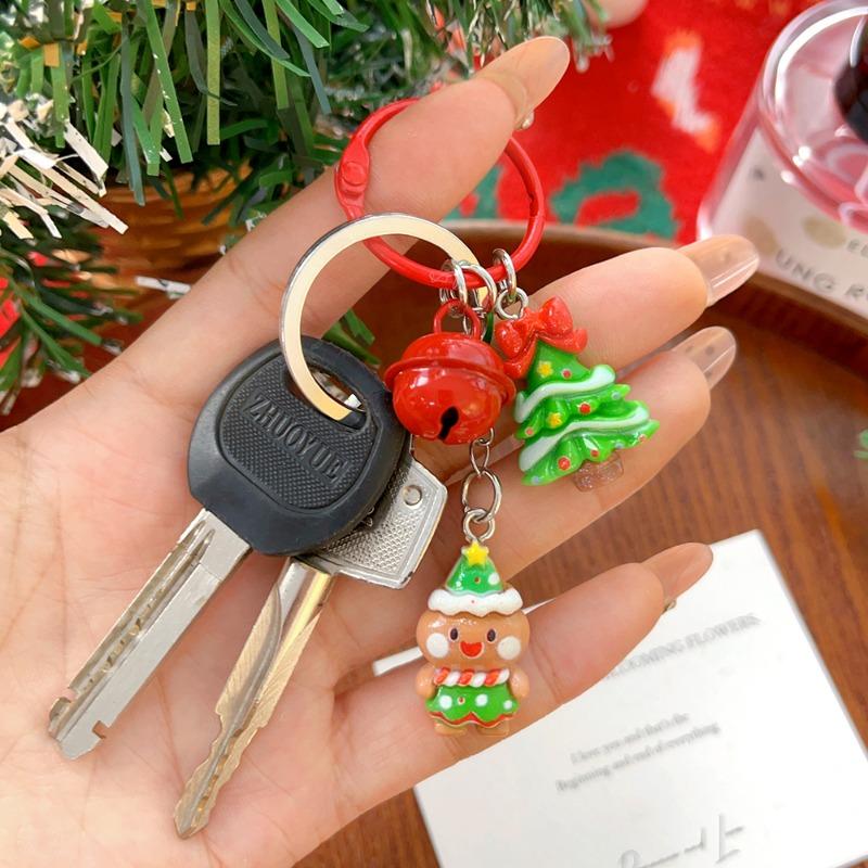 Korean Cartoon Santa Claus Snowman Girls Multi-color Resin Christmas Bell Keychains Bag Pendant New Year Christmas Gifts Keyring