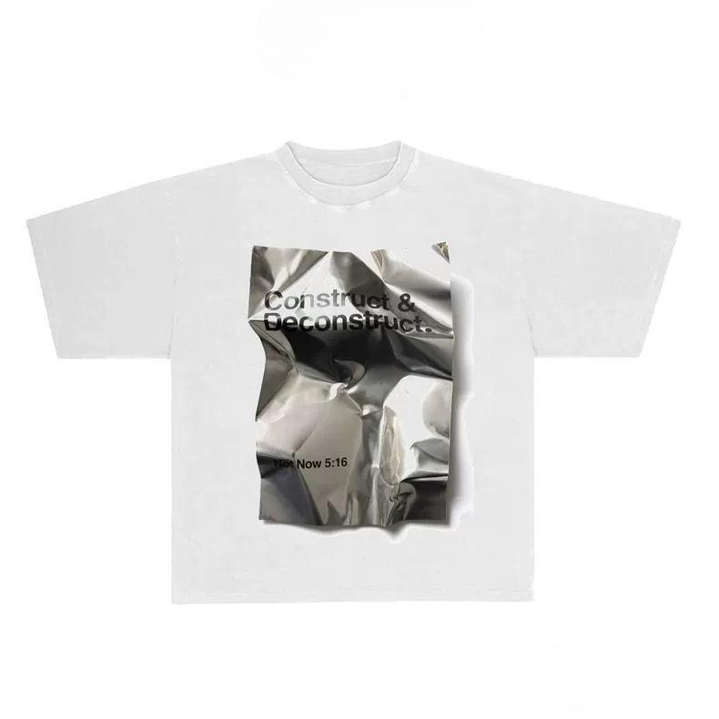 

Tin Foil Graphic Unisex Cotton T-shirt Tee Casuai Short Sleeve Crewneck Top Fashion Streetwear Autumn Shirt Graphic T Shirts S