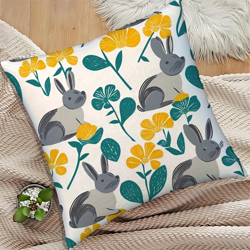 Bunny & Flowers Cushion Covers Chair Living Room Pillowcase Cozy Zipper Sofa Pillow Covers Bedroom Indoor Home Decor