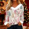 Women's T Shirt Tee Christmas Shirt Long Sleeve Party Christmas Print Fleece Collar V Neck Top