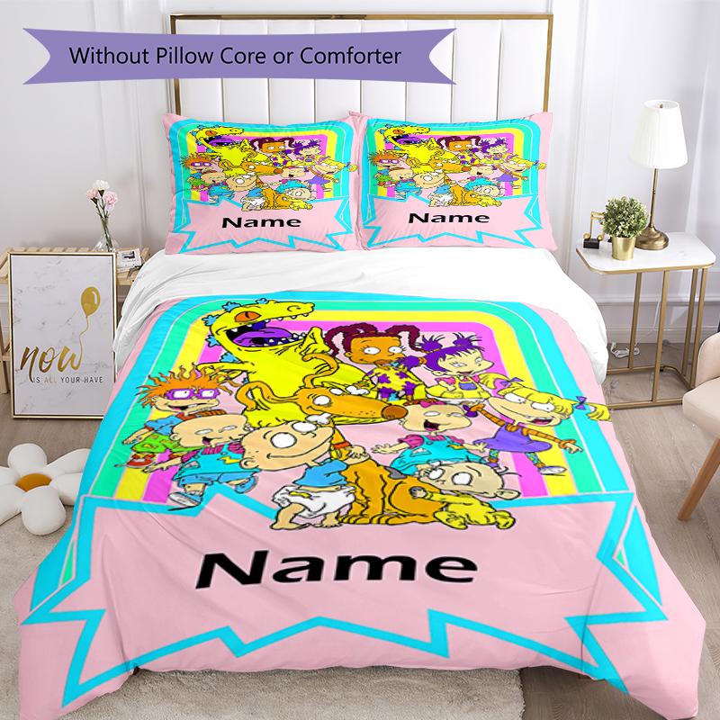 3ks Personalizovaný set povlečení Rugrats s vlastním jménem Uzavírání na zip Zahrnuje 1 povlak na přikrývku & 2 povlaky na polštář, Měkký a pohodlný pro všechna roční období.