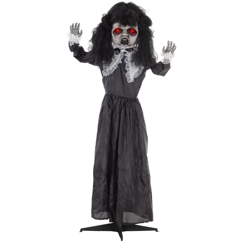 Horror doll, Halloween decoration, creepy voice & music, red eyes, movable, 160 cm