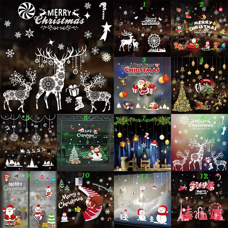 2020 Christmas Merry Window Wall Sticker Decals Snowflake Santa Claus Decor Xmas