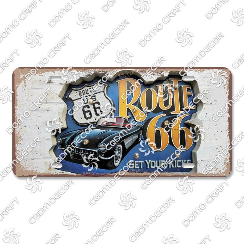 Retro Route 66 License Metal Tin Signs Vintage Road Trip Car Metal Plate Garage Club Gas Station Car Wall Decor
