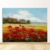 Vallmo landskap oljemålning på duk modern pastoral poster konst väggbild för vardagsrum tryck abstrakt vild röd blomma