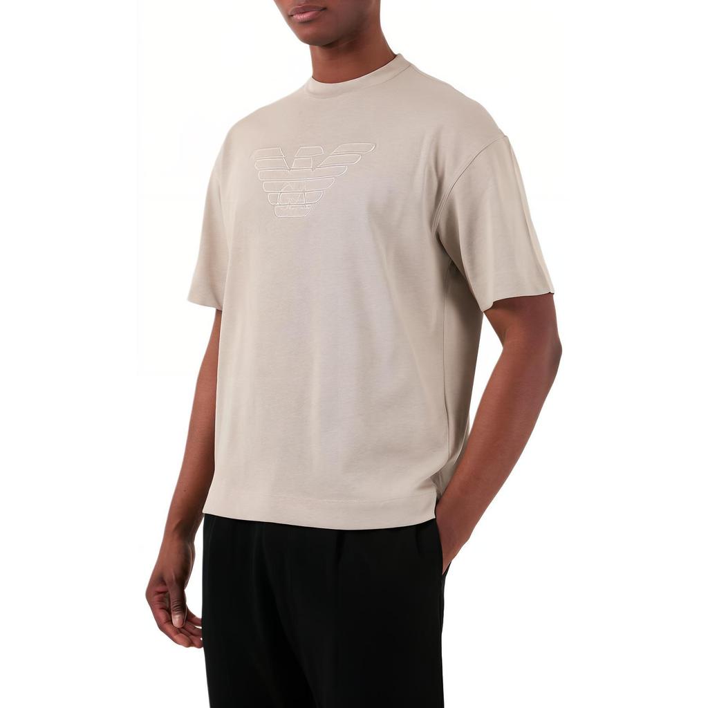 Emporio Armani Ss24 Pulover uni cu gât rotund Tricou cu imprimeu grafic Croială slim Mânecă scurtă Tricouri bărbați Bej închis 3D1T93-1J0EZ-0176