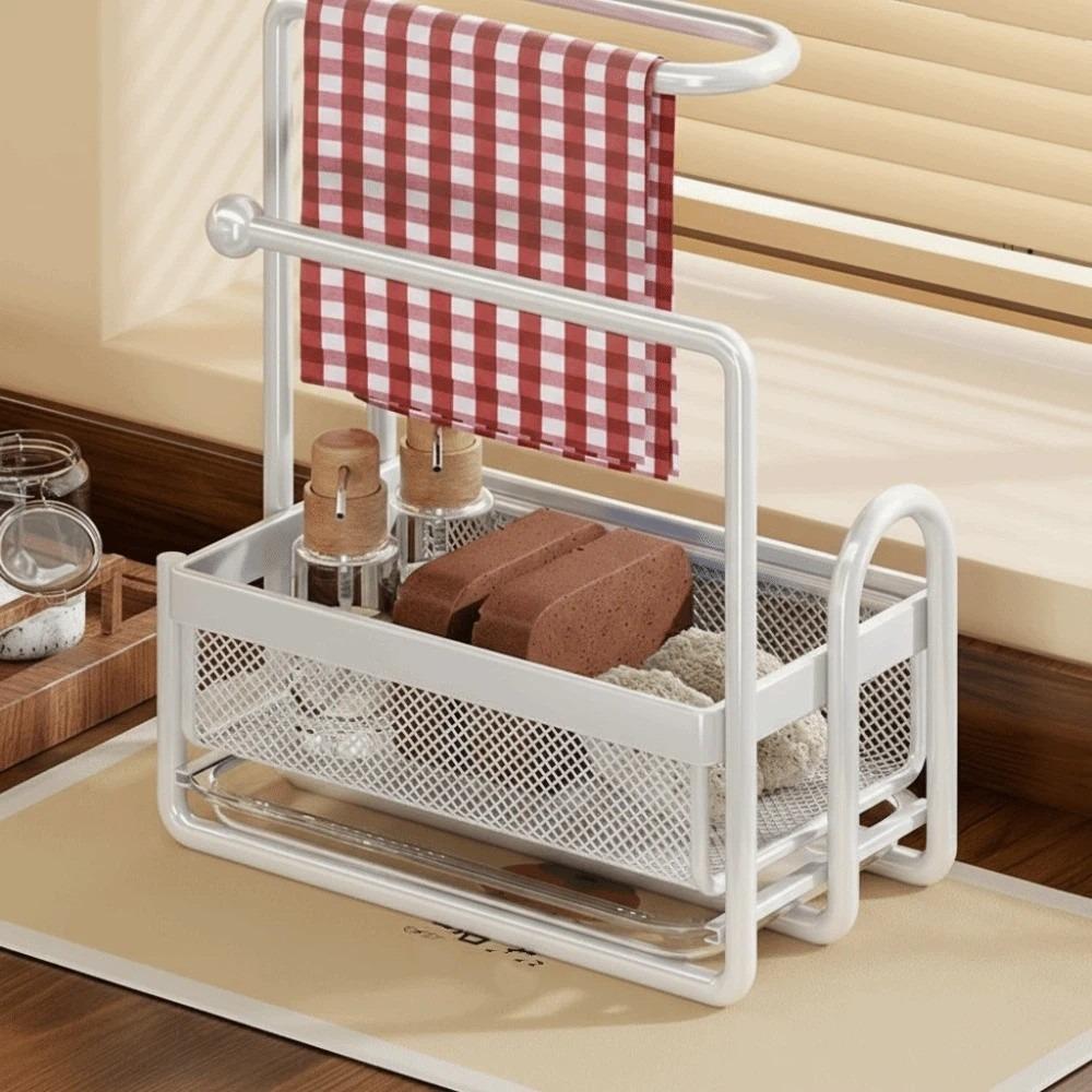 Metal Frame Sink Organizer Rack Layered Dishcloth Storage Shelf Space-Saving Drying Rack Kitchen белый 1860₽